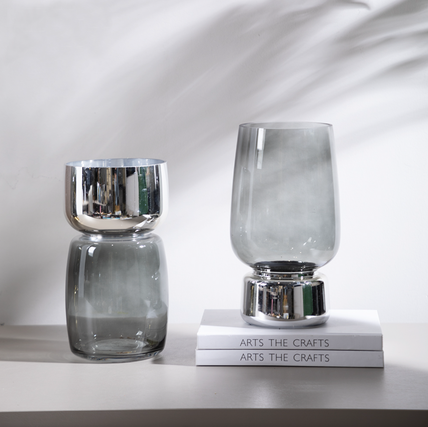 Glass Flower Vase Silver Chrome Set