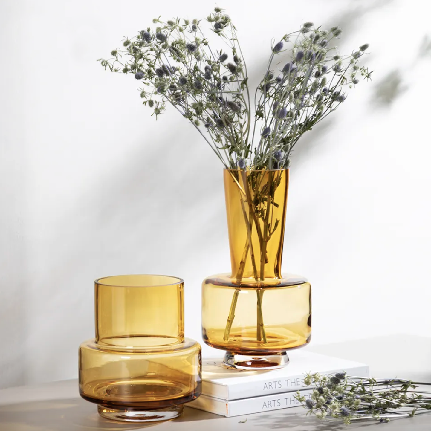 Flower Vase Glass Amber Decor