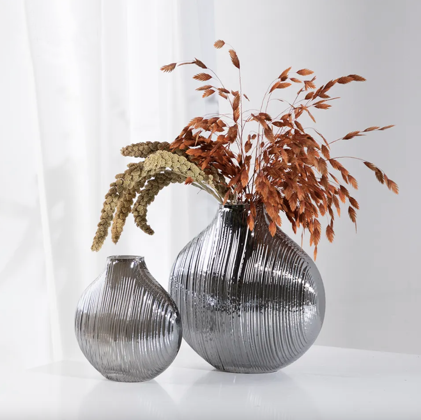 Glass Modern Silver Flower Vase Set