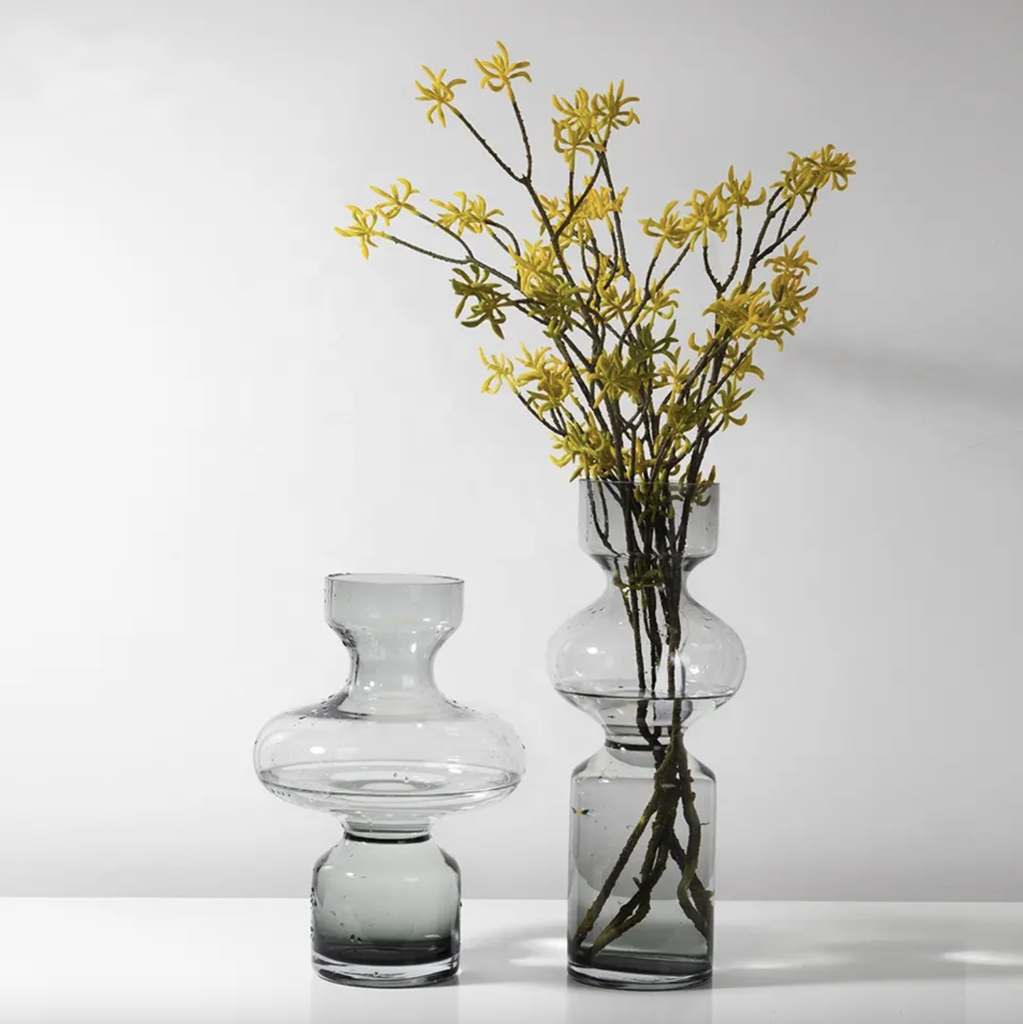 Glass Flower Vase Smoke Gray Set