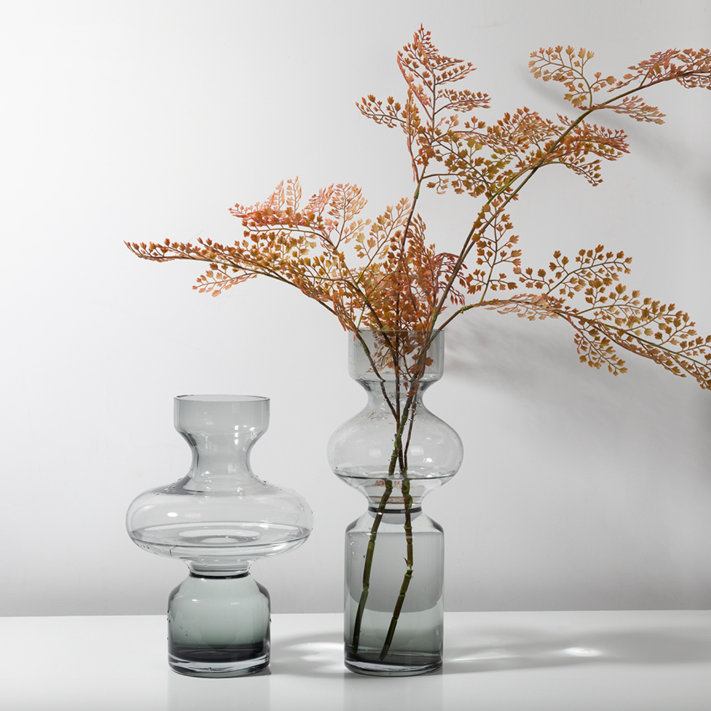Glass Flower Vase Smoke Gray Set