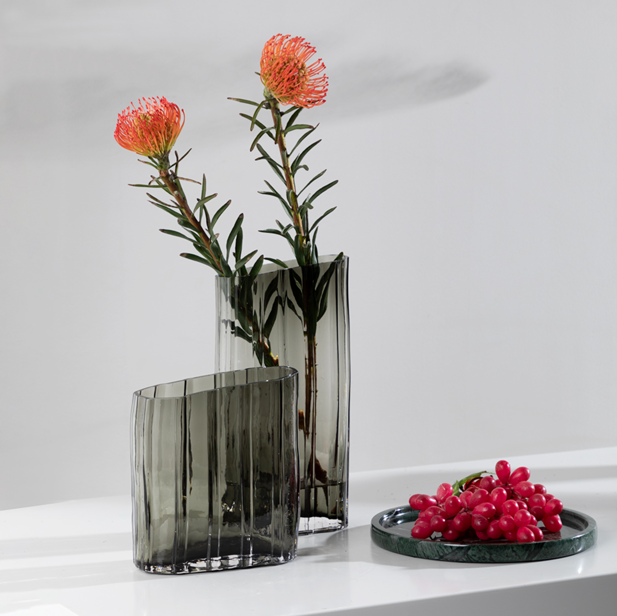 Flower Vase Black Glass Decor Set