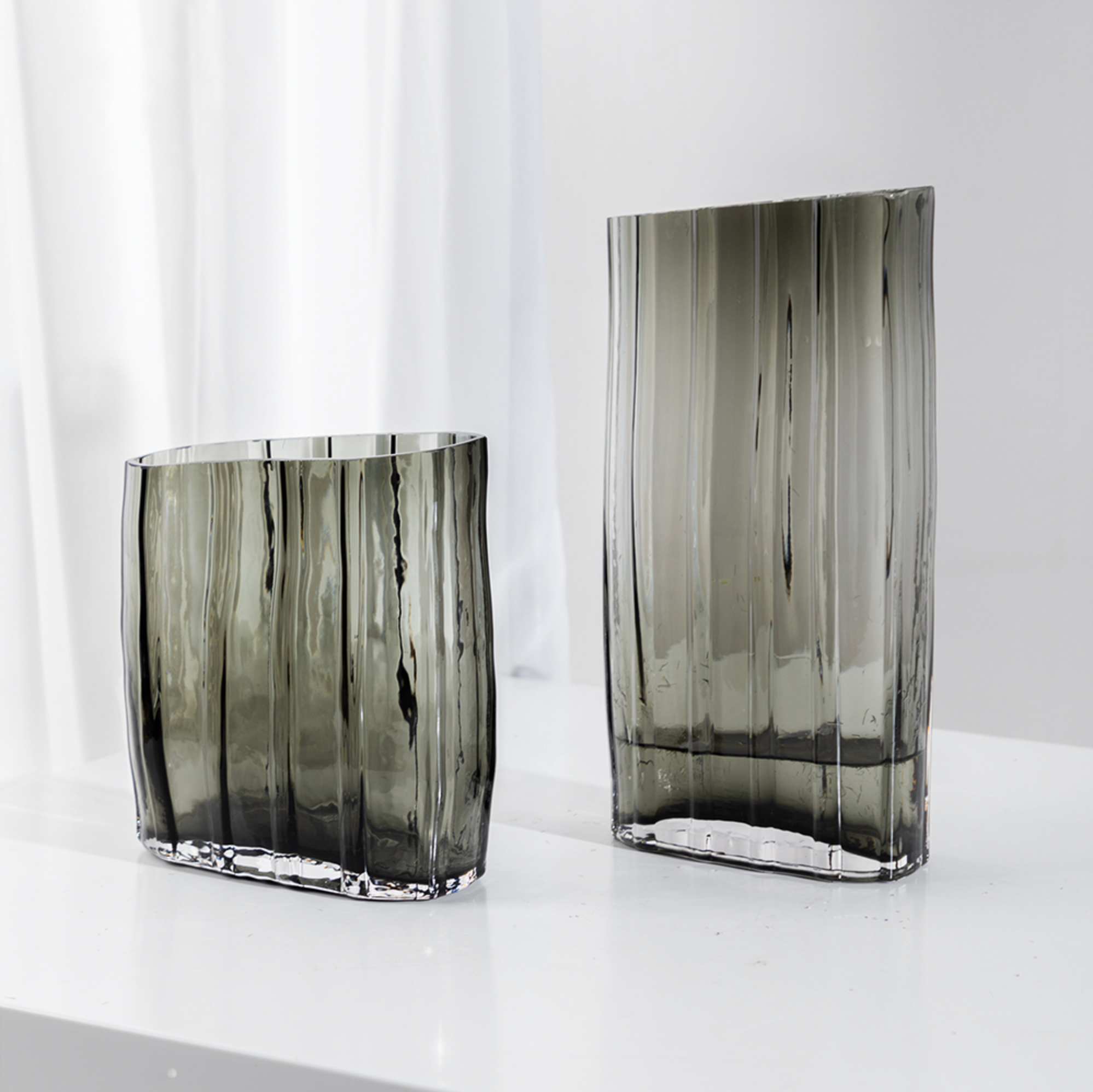Flower Vase Black Glass Decor Set