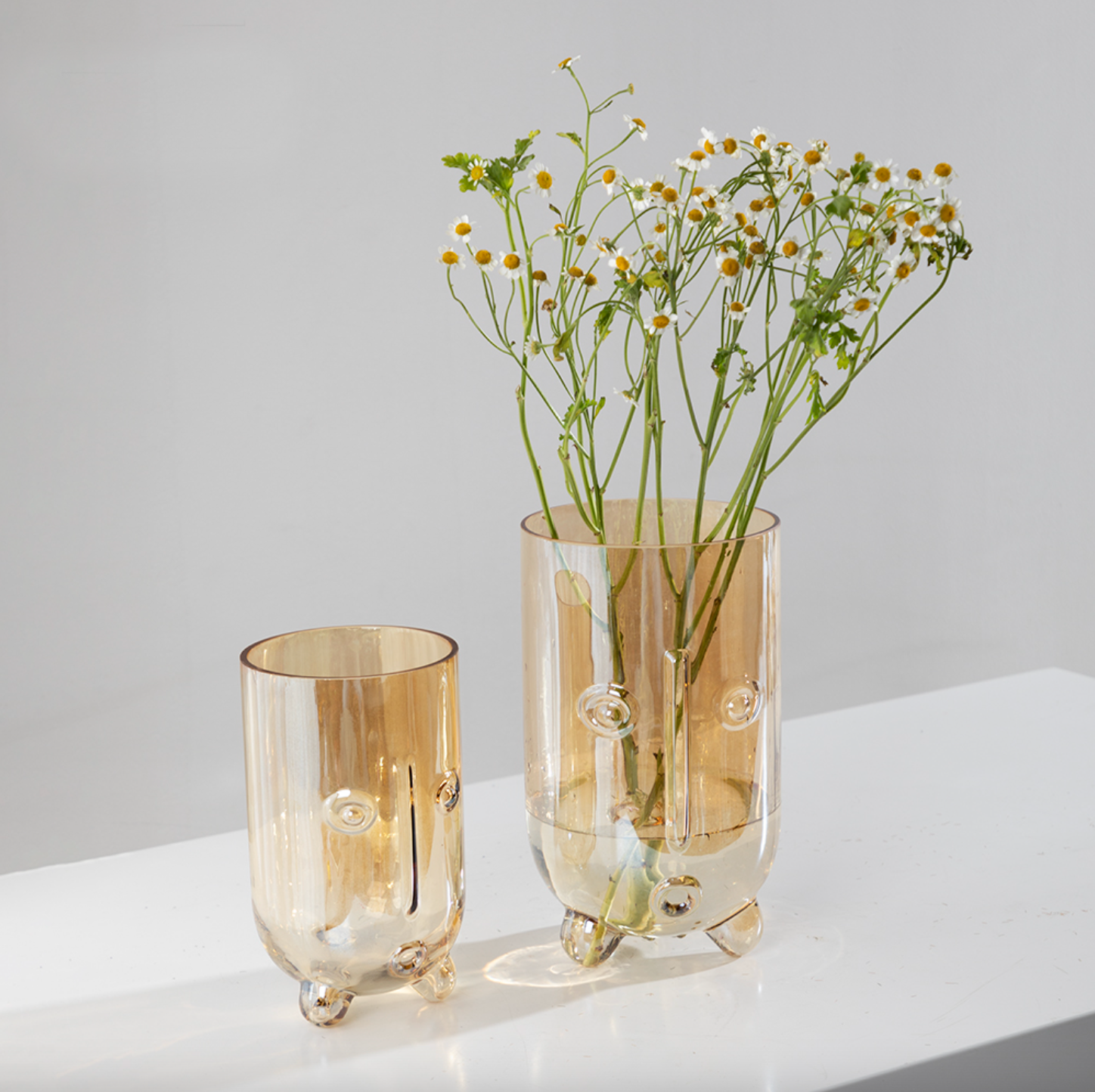 Glass Decor Amber Flower Vase Face
