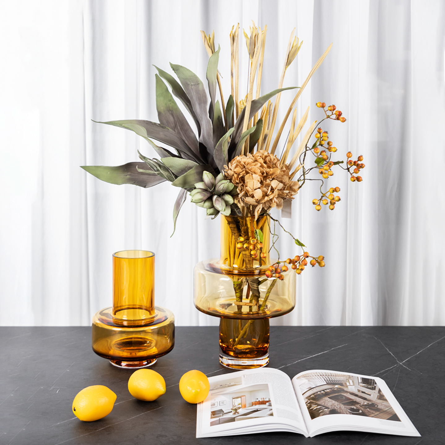 Flower Vase Decor Amber Glass
