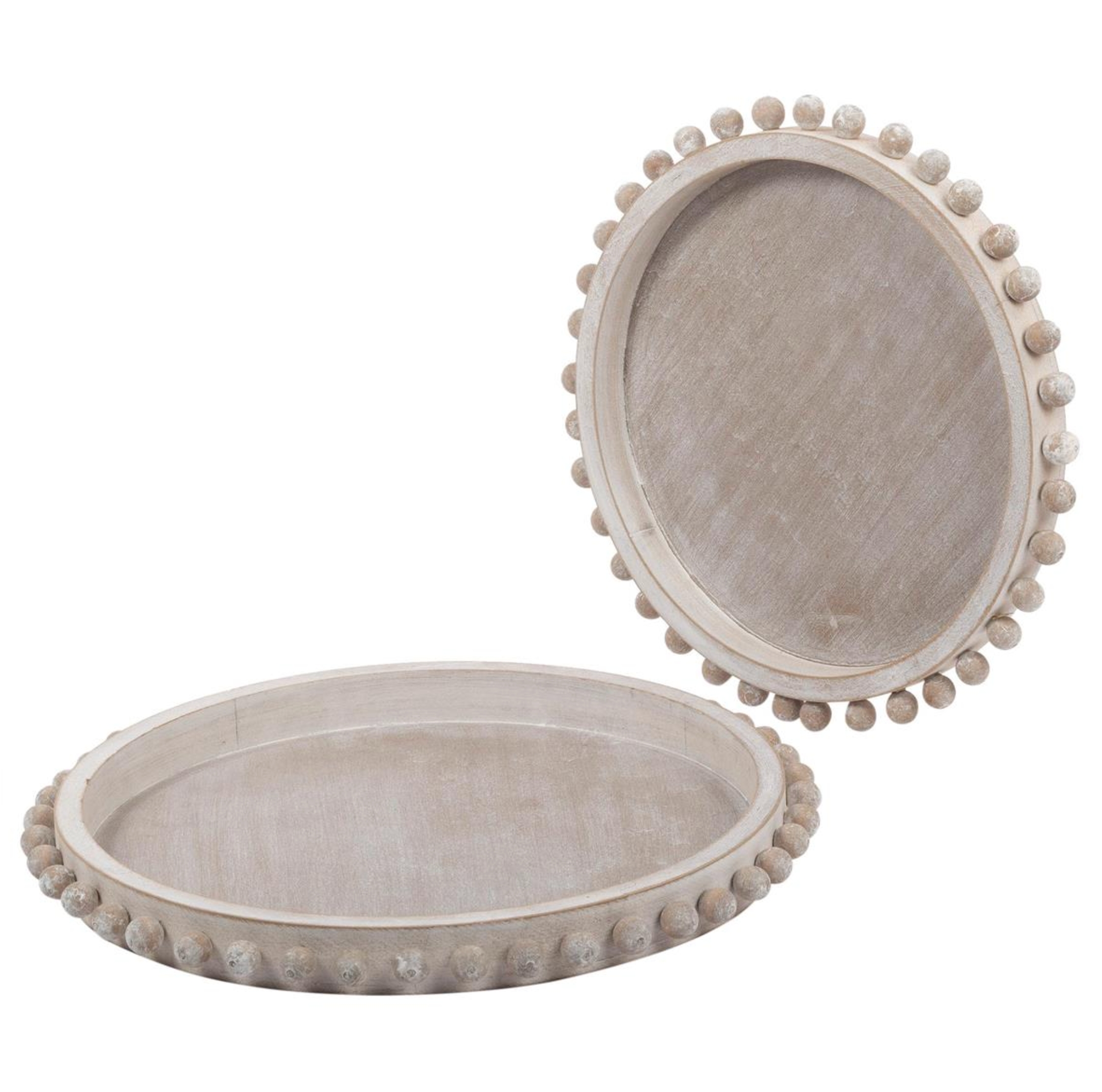 Farmhouse Round Wood Trays Withewash