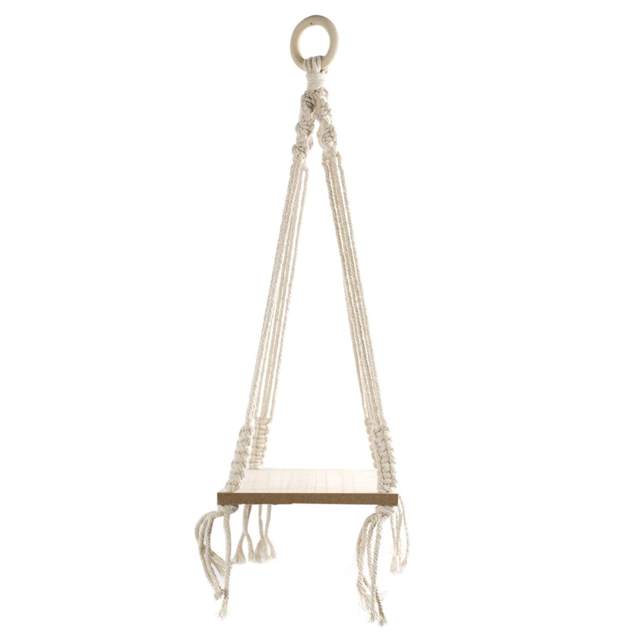 Boho Wood & Macrame Hanging Shelf