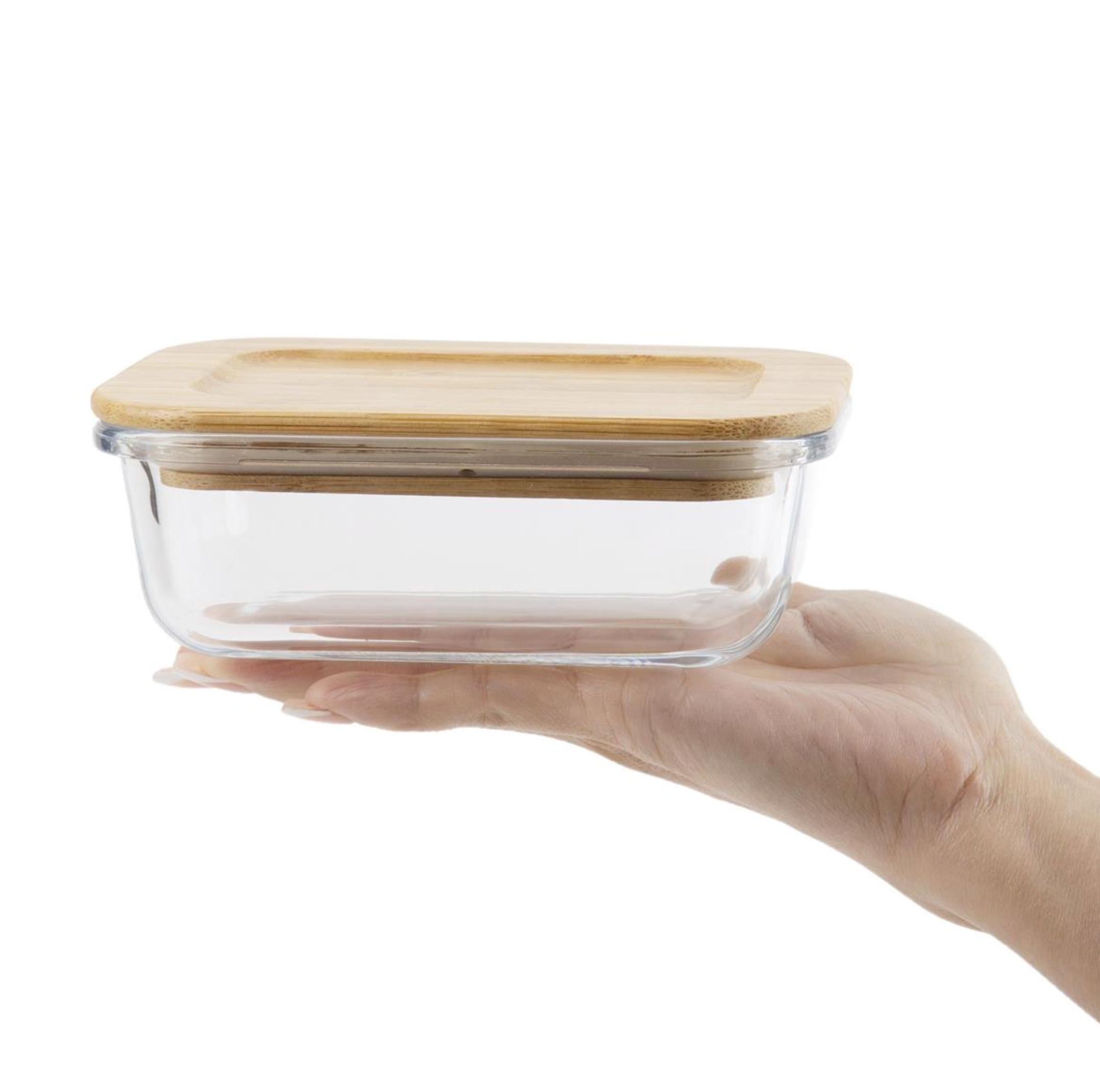 Gourmet 370 ml Glass Container With Bamboo Lid Rectangle