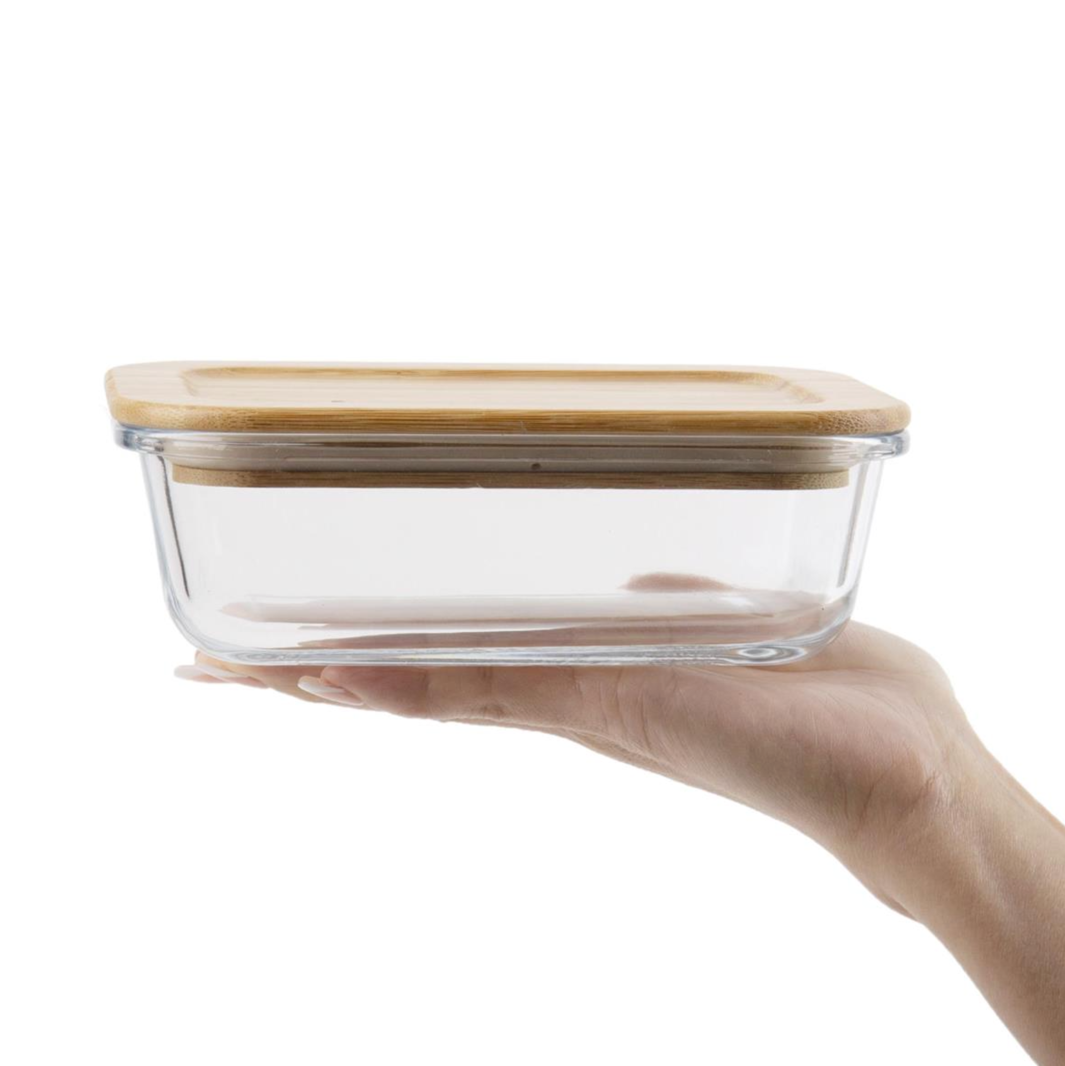 Gourmet 640 ml Glass Container With Bamboo Lid Rectangle