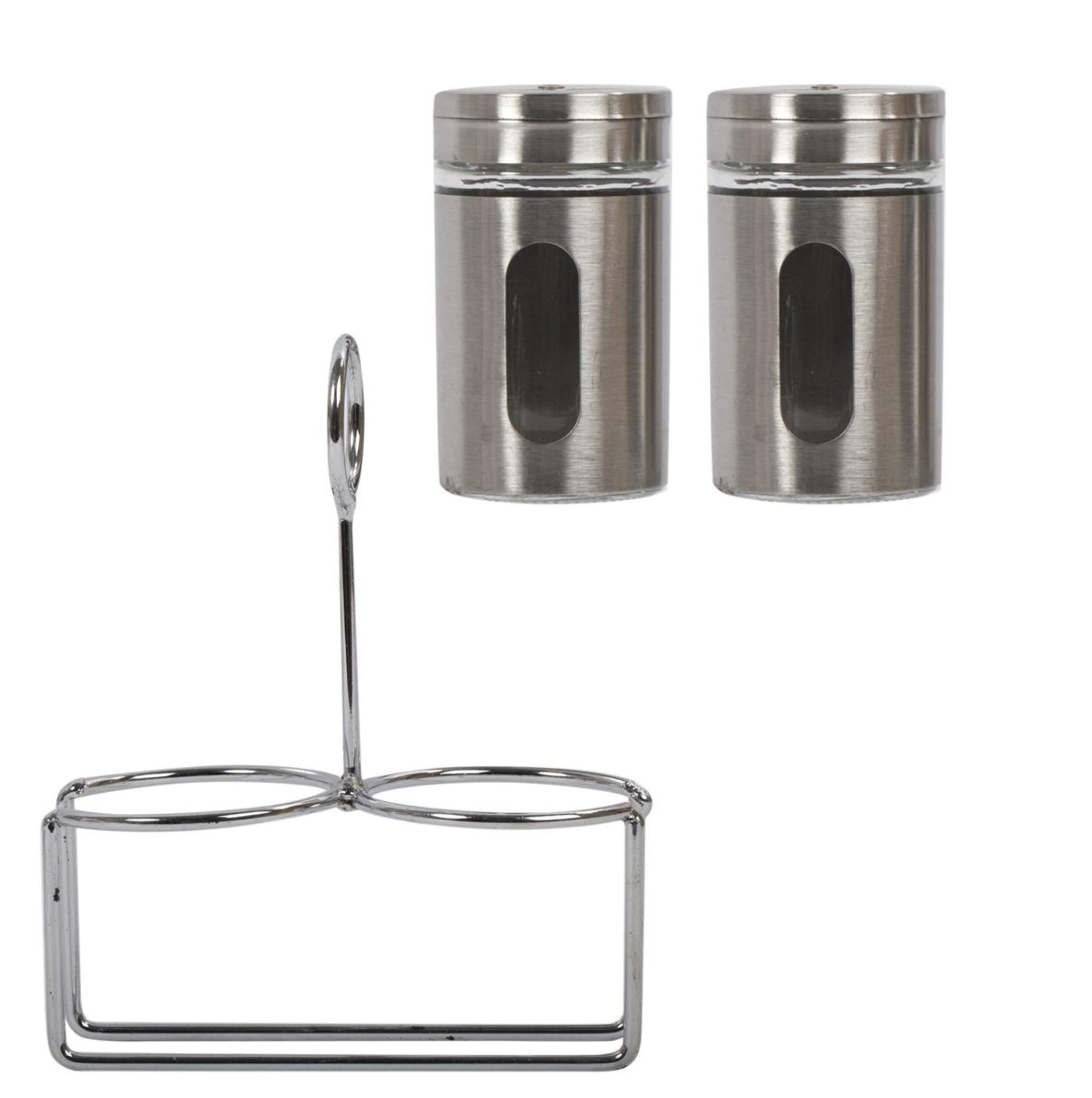 Luciano Set/2 Salt And Pepper Set Glass Window With Rack